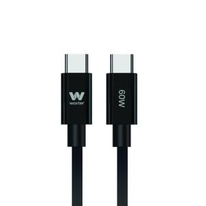 Cable USB 2.0 Tipo-C Woxter PE26-194/ USB Tipo-C Macho - USB Tipo-C Macho/ Hasta 60W/ 480Mbps/ 3m/ Negro