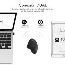 Ratón Ergonómico Inalámbrico por Bluetooth/ 2.4GHz Subblim Glide Vertical Ergo Dual Battery/ Batería Recargable/ Hasta 1600 DPI/