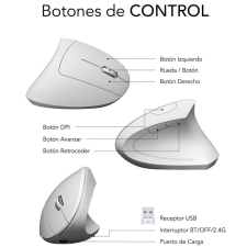 Ratón Ergonómico Inalámbrico por Bluetooth/ 2.4GHz Subblim Glide Vertical Ergo Dual Battery/ Batería Recargable/ Hasta 1600 DPI/