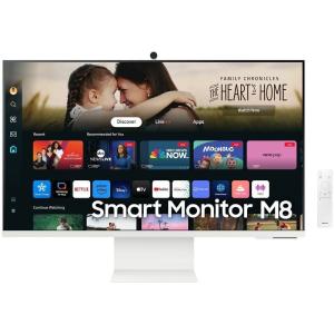 Smart Monitor Samsung M8 S32DM801UU 32'/ 4K/ Smart TV/ Webcam/ Multimedia/ Regulable en altura/ Blanco