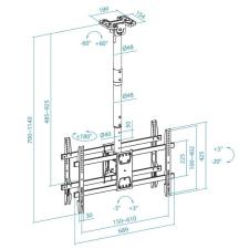 Soporte de Techo Giratorio/ Inclinable/ Nivelable TooQ LPCE2286TSLI-B para 2 TV de 43-86'/ hasta 100kg