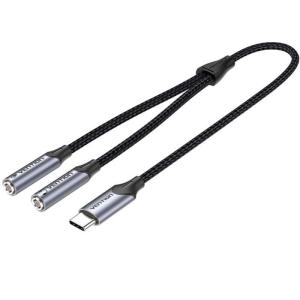 Cable Conversor USB Tipo-C Vention BGPHY/ USB Tipo-C Macho - 2x Jack 3.5 Hembra/ 30cm/ Gris