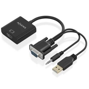 Cable Conversor Aisens A115-0872 SVGA Macho - USB Macho/ Jack Macho - HDMI Hembra/ 20cm/ Negro