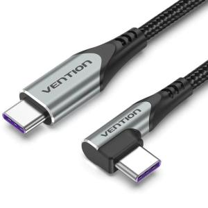 Cable USB 2.0 Tipo-C 90º Vention TAKHF/ USB Tipo-C Macho - USB Tipo-C Macho/ Hasta 100W/ 480Mbps/ 1m/ Gris