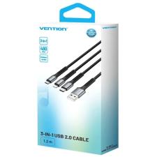 Cable USB Tipo-C Lightning Vention H18BAV/ USB Tipo-C Macho/ Lightning Macho - MicroUSB Macho - USB Macho/ 1.2m/ Negro