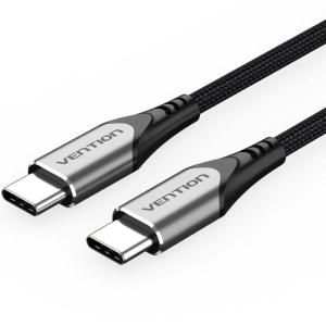 Cable USB 2.0 Tipo-C Vention TADHF/ USB Tipo-C Macho - USB Tipo-C Macho/ Hasta 60W/ 480Mbps/ 1m/ Gris