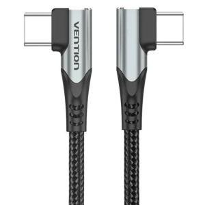 Cable USB 2.0 Tipo-C 90º Vention TANHD/ USB Tipo-C Macho - USB Tipo-C Macho/ Hasta 100W/ 480Mbps/ 50cm/ Gris