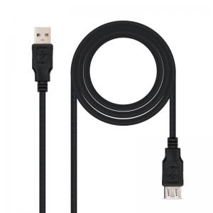 CABLE ALARGADOR USB 2.0 NANOCABLE 10.01.0203-BK - CONECTORES USB TIPO A MACHO/ USB TIPO A HEMBRA - 1.8M - NEGRO - Imagen 1