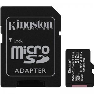 TARJETA MICROSD XC 512GB + ADAPTADOR KINGSTON CANVAS SELECT PLUS - CLASE 10 - LECTURA 100MB/S - ESCRITURA 85MB/S - Imagen 1