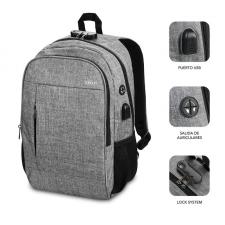 MOCHILA SUBBLIM URBAN LOCK GREY - PARA PORTÁTILES HASTA 16'/40.64CM - 44*30*14CM  - BLOQUEO ANTIRROBO - PUERTO USB - SALIDA AURI