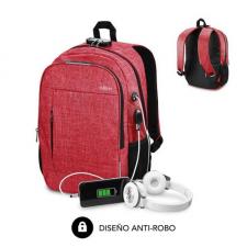 MOCHILA SUBBLIM URBAN LOCK RED - PARA PORTÁTILES HASTA 16'/40.64CM - 46*31*15CM - BLOQUEO ANTIRROBO - PUERTO USB - SALIDA AURICU