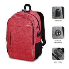 MOCHILA SUBBLIM URBAN LOCK RED - PARA PORTÁTILES HASTA 16'/40.64CM - 46*31*15CM - BLOQUEO ANTIRROBO - PUERTO USB - SALIDA AURICU