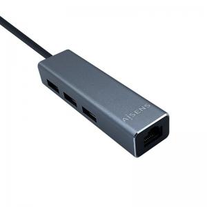 HUB USB AISENS A106-0401 GRIS + ADAPTADOR LAN - CONECTORES 1*USB-A MACHO / 3*USB-A HEMBRA - RJ45 10/100/1000 - LONGITUD CABLE 15