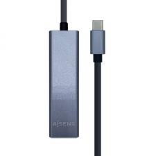 HUB USB AISENS A109-0396 GRIS + ADAPTADOR LAN -  1*USB TIPO-C MACHO / CONECTORES 3*USB-A HEMBRA - RJ45 10/100/1000 - LONGITUD CA