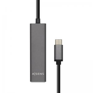 HUB USB AISENS A109-0403 GRIS - CONECTORES 1*USB TIPO-C MACHO / 4*USB 3.0 HEMBRA - LONGITUD CABLE 15CM - Imagen 1