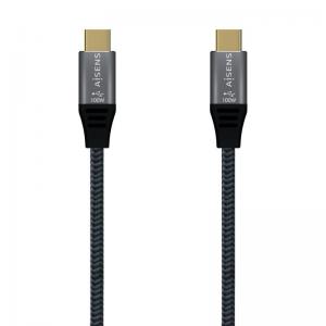 Cable USB 2.0 Tipo-C Aisens A107-0629 5A 100W/ USB Tipo-C Macho - USB Tipo-C Macho/ 2m/ Gris