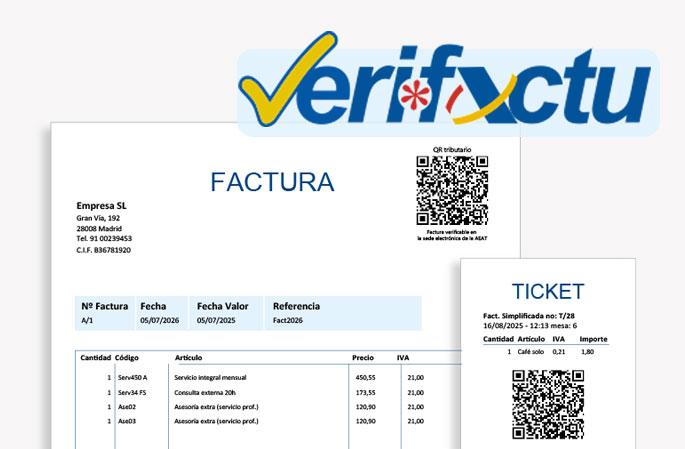 ClassicGes 7 de AIG: programa de gestión y TPV para pymes y autónomos 8 Factura y ticket de ejemplo con código QR de Verifactu emitidos con ClassicGes