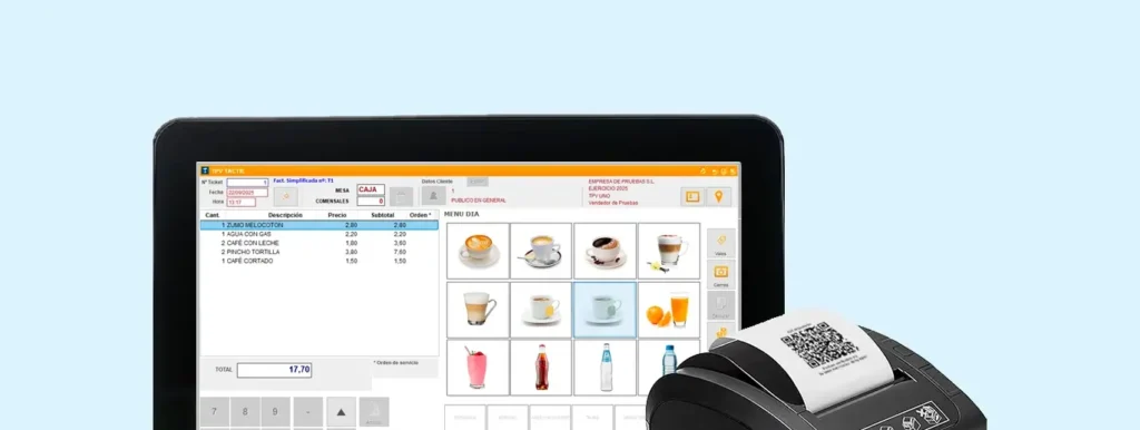 ClassicGes 7 de AIG: programa de gestión y TPV para pymes y autónomos 4 TPV táctil de ClassicGes para cafetería con impresora de tickets con código QR